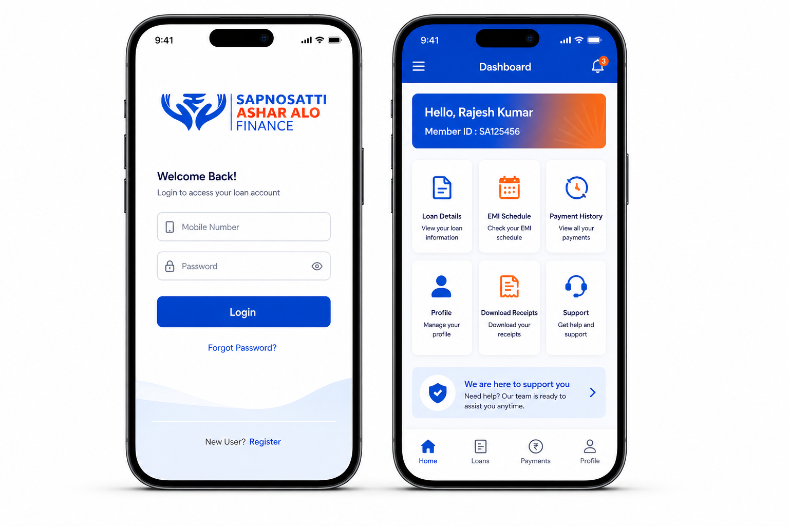 Mobile app screens
